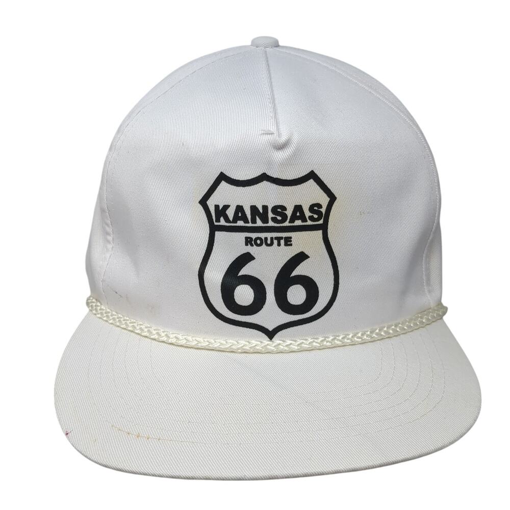 Kansas Route 66 Slideback 5 Panel Cap White One Size Adjustable Rope Firethorn